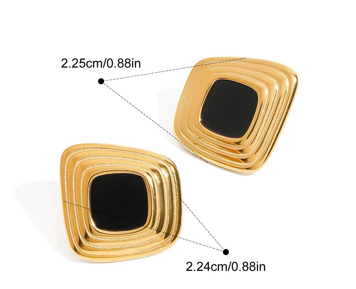 Retro Ripple Black & Gold Studs