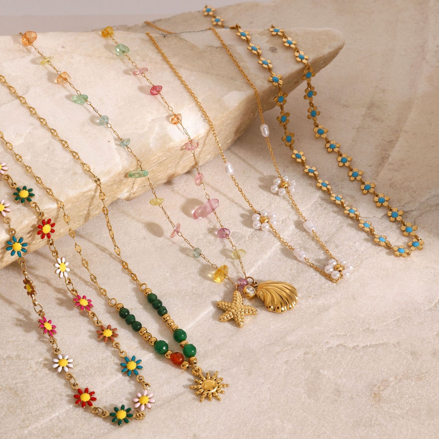 Sunburst Charm Beaded Necklace