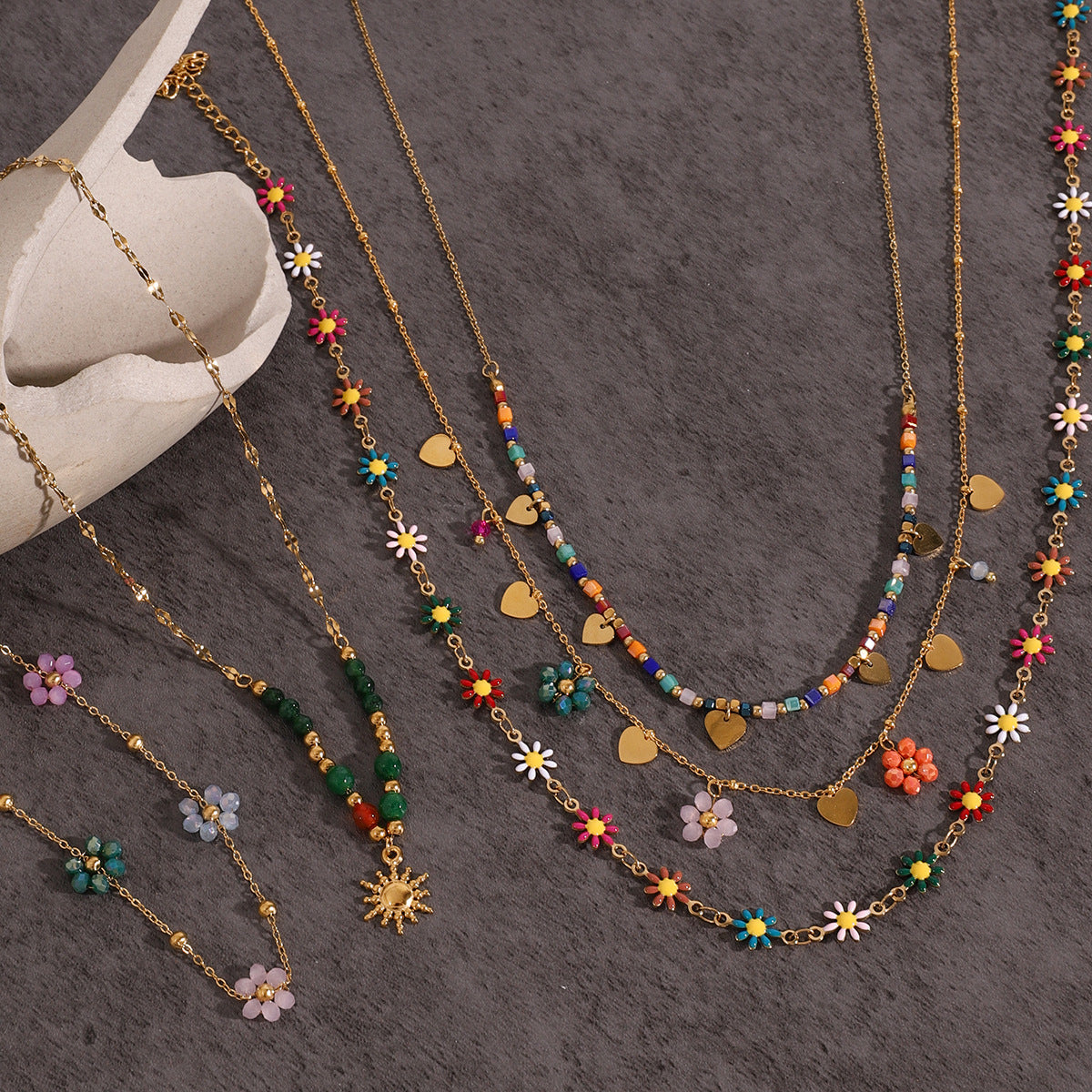 Sunburst Charm Beaded Necklace