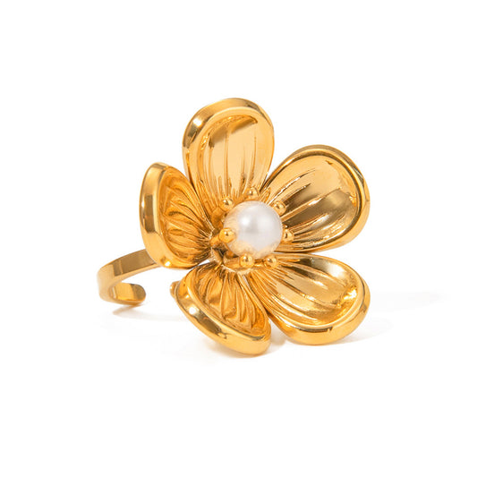 Golden Blossom Pearl Adjustable Ring